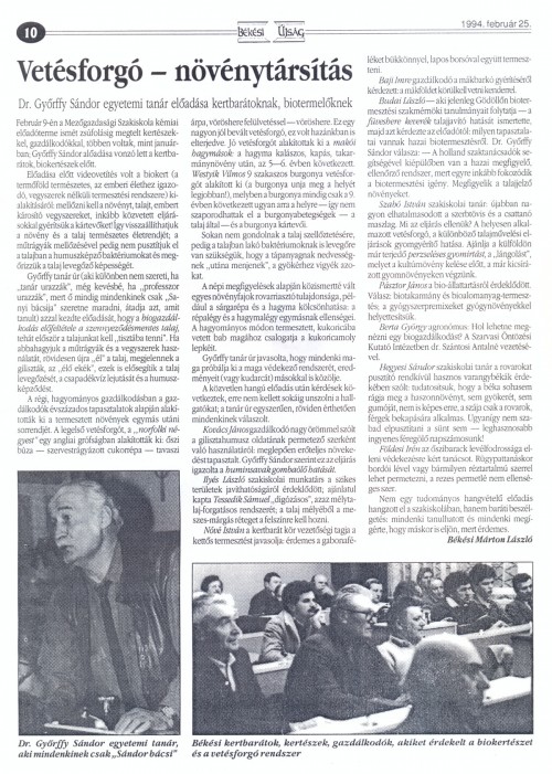 Békési Újság – 1994-02-25 – Vetésforgó, növénytársítás